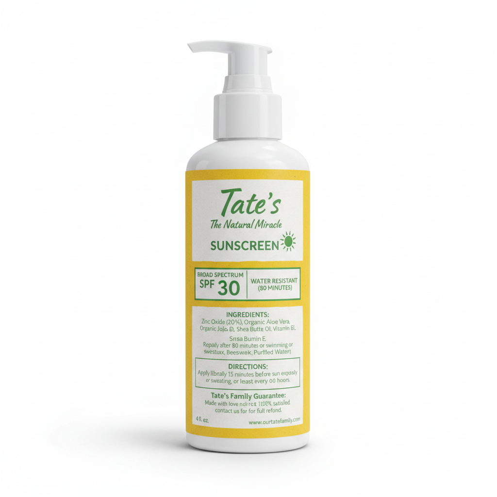 Tate's The Natural Miracle Sunscreen 4oz back